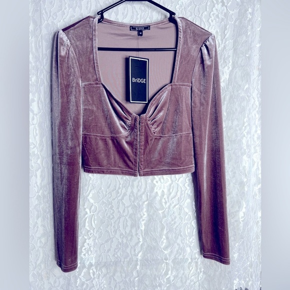 bridge Tops - Bridge velour Long Sleeve Velvet Crop Top